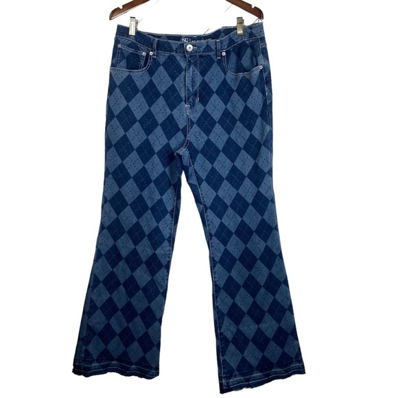 NOBO argyle raw hem flare jeans - Picture 1 of 5
